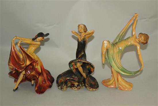 Three Wade Art Deco cellulose glazed figures of Mimi, Jeanette and Greta, 16.5 - 21cm